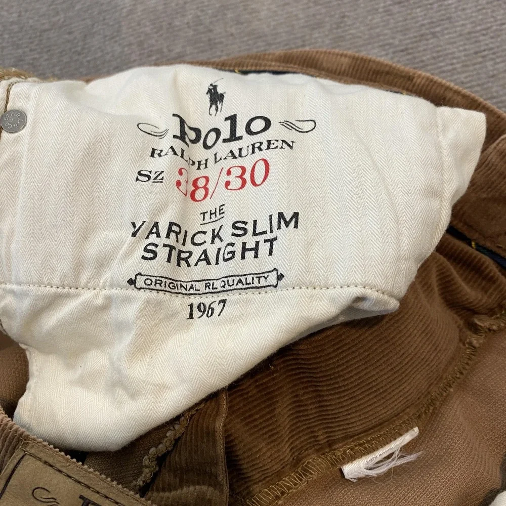 Polo Ralph Lauren Pants Mens 38x30 Brown‎ Varick Slim Straight Corduroy RL Pony